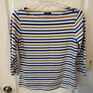 Women's J.Mclaughlin Catalina Cloth Stripe Shirt Small Tan Blue‎ White